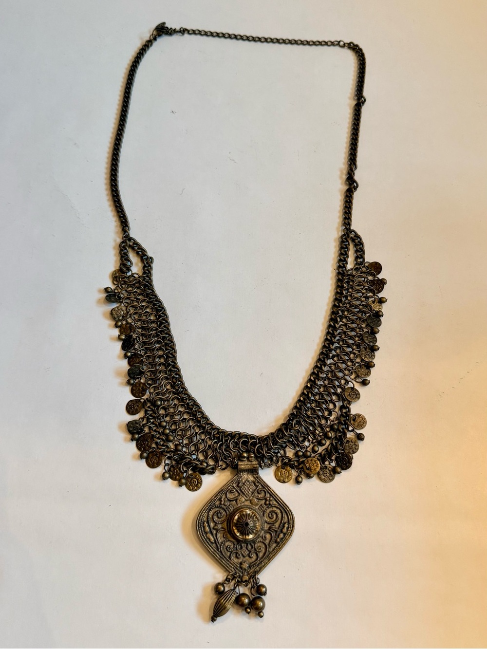 Free People Vintage Inspired Boho Chainmail Coin Fringe Statement Necklace